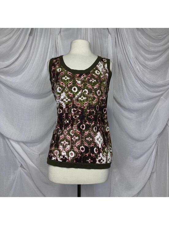 Calvin Klein Tops - Boho Indie Olive Green Patterned Sleeveless Top L